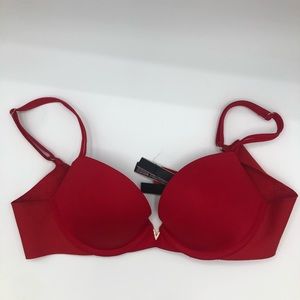 Victoria’s Secret Red Satin 32B Padded Plunge Neck Bra